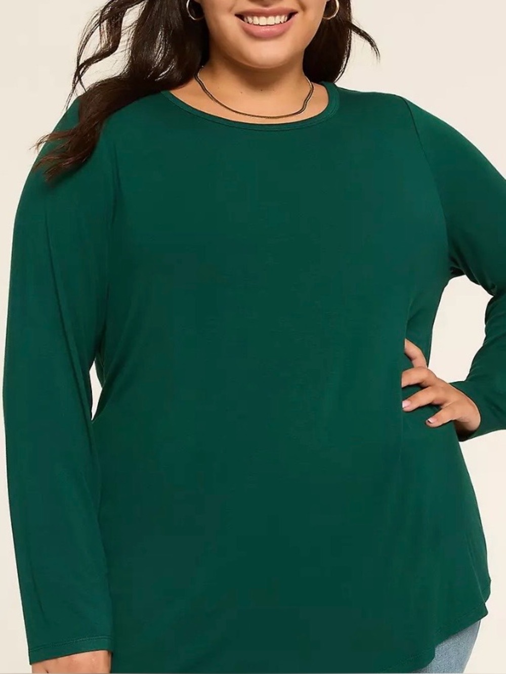 Lane Bryant The Long-Sleeve Curved-Hem Tee Dark Green 18/20L